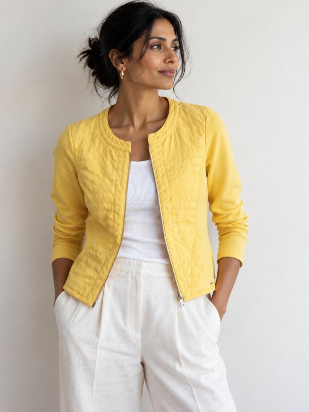 Olsen Yellow Cotton Stretch Zip Front Jacket XS PTP16.5